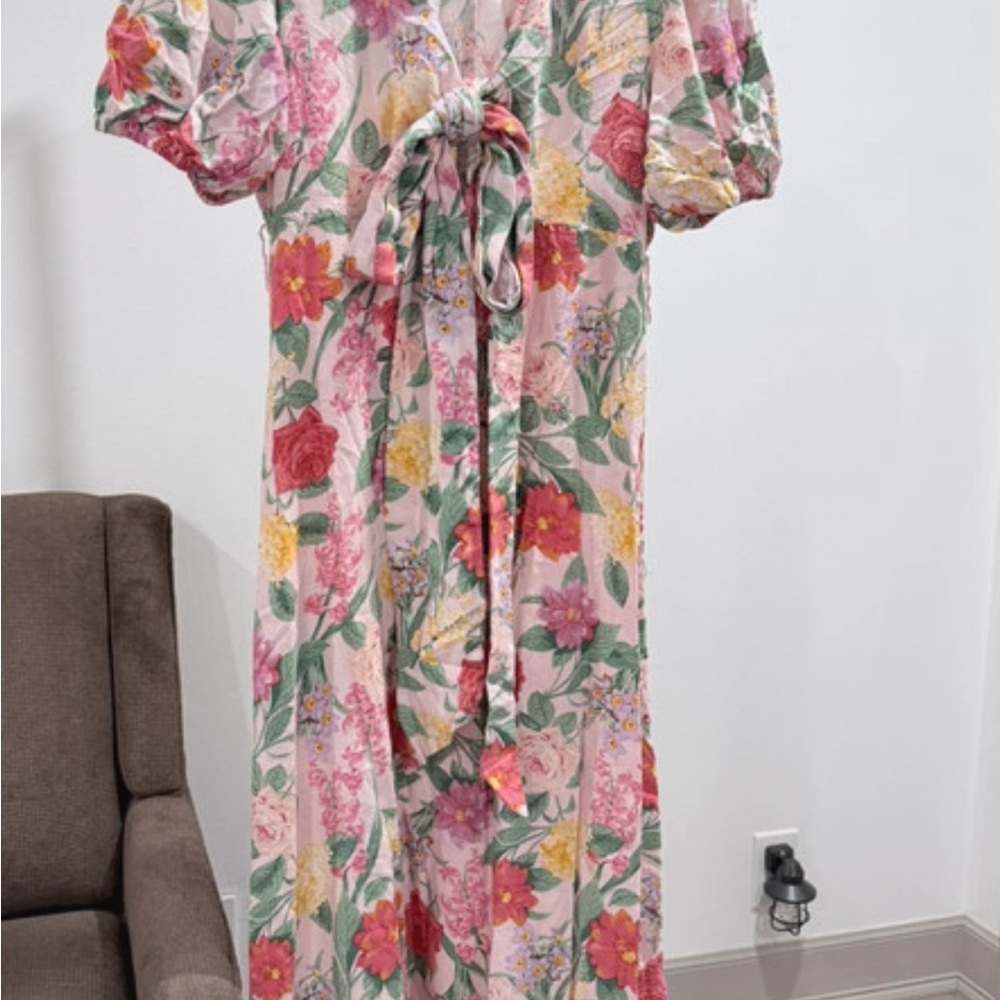 Old Navy Pink Floral Maxi Dress with Tie Detail